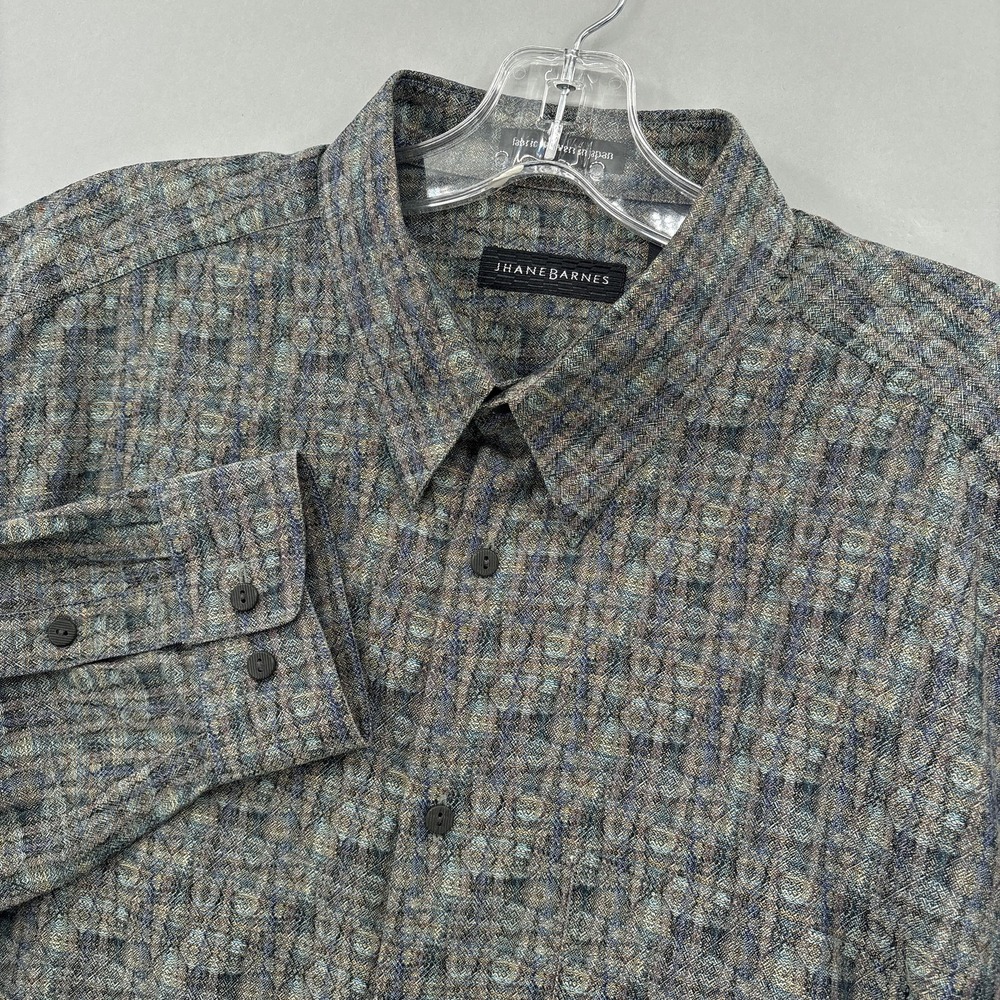 Vintage Jhane Barnes Shirt Mens XL Gray Geometric Button Up Long Sleeve Cotton